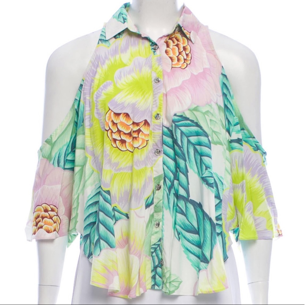 Mara Hoffman Tropical Pastel Print Blouse Top, Cold Shoulder sz. XS - Picture 7 of 7